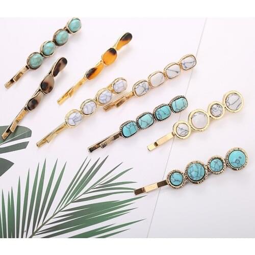 2pcs/set Boho Style Geometric Stone Metal Hair Clips Hairpins Women Girls Bobby Pin Barrettes Fashion Hair Accessories Hot Sell