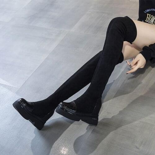 2020 Autumn and winter cashmere knee boot thick bottom increase sleeve casual fashion shoes Stretch boots womens platform boots