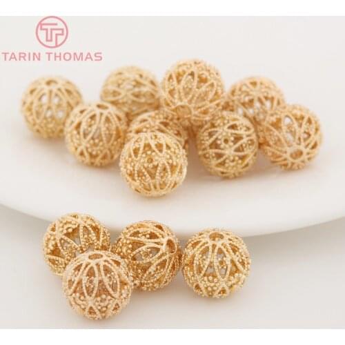 6PCS 11MM 24K Champagne Gold Color Plated Brass Hollow Spacer Beads Bracelet Beads High Quality Diy Jewelry Accessories