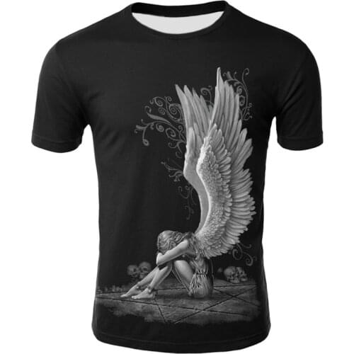 3D Angel T Shirt Men Punk O Neck Black Short Sleeve Summer Funny Wings Print T shirt Men Women Hip Hop Skull Tshirt Streetwear