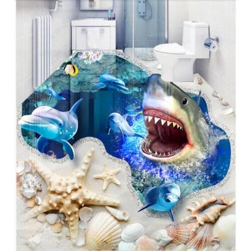 3d flooring custom waterproof wallpaper Sharks eat dolphins sea world 3d bathroom flooring picture photo wallpaper for walls 3d