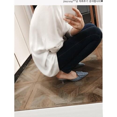 Baotou half slippers female wear 2020 summer new wild pointed pointed thin with lazy high heel slippers square buckle sandals an