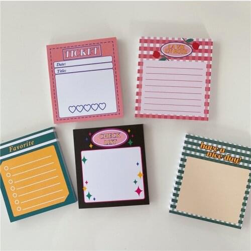 50Pcs Korean Retro Kawaii Pink Stripe Memo Pad Notepad Notebook Learning Stationery Children 's Gift Happy Planner