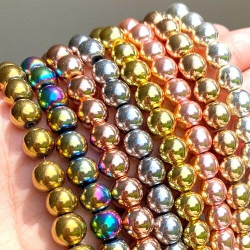 Natural Minerals Stone Beads Smooth Hematite Loose Spacer Beads for Needlework DIY Jewelry Making Bracelet Necklace 15'' Perles