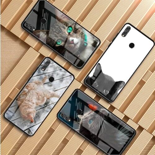 Cute Animal Cat Tempered Glass Phone Case For Huawei P20 P30 P40 P40 Lite Pro Psmart Mate 20 30 Cover Shell