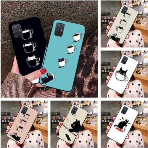 Coffee Cup And Cat Phone Case For Samsung Galaxy A21S A01 A11 A31 A81 A10 A20E A30 A40 A50 A70 A80 A71 A51