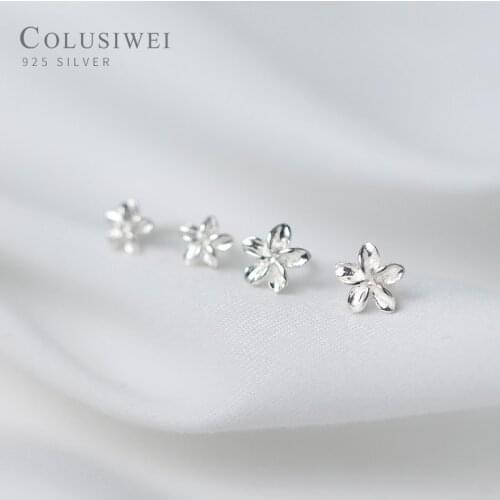 Colusiwei Frangipani Plant Stud Earrings Genuine 925 Stelring Silver 3 Size Cute Flower Ear Studs Korean Style Fine Jewelry