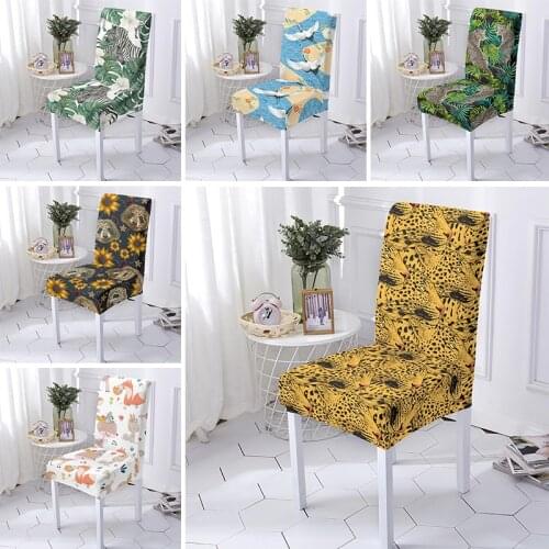 Animal Print Elastic Chair Cover Stretch Home Dining Seat Covers Universal Size For Kitchen Party Decor