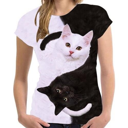 40#3D Animal Cat Print T-Shirts Unisex Patchwork Funny Summer Short Sleeve T-Shirts Cute Elegant Top Aesthetic Woman Tshirts