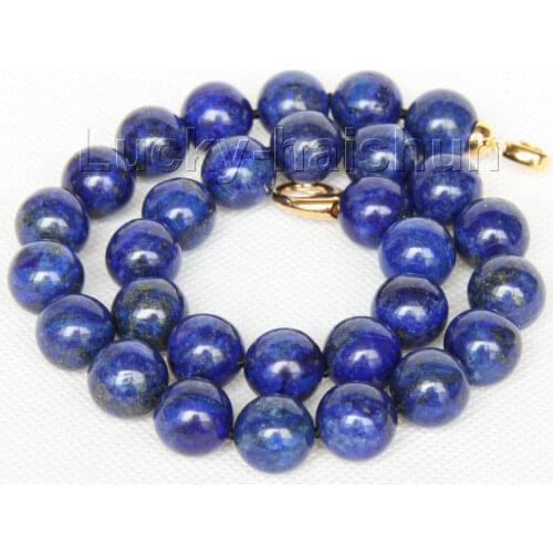 Hot sale natural 18" 14mm round lapis lazuli necklace gold clasp