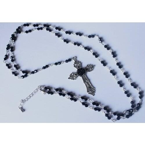 Gothic Long Rosary Small Cross Necklace Pagan Prayer Beads Beaded Trad Goth Pendant Charm Creativity Punk Jewelry Women Gift