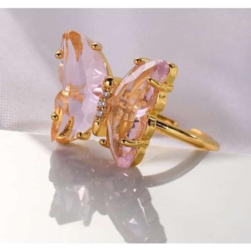 Exquisite 4-Color Crystal Zircon Butterfly Opening Ring Sweet Womens Wedding Party Charm Jewelry Fashion Romantic Girl Gift