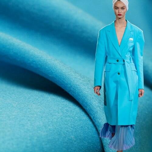 Acid Blue Double-side Overcoating Cashmere 100%Wool Fabrics Material Winter Women Overcoat Sewing Cloth Freeshipping