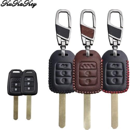 Leather Car Key Case Cover with Keychain for Honda Vezel City Civic Jazz BRV HRV Pilot CRV Accord Car Interior Accessories