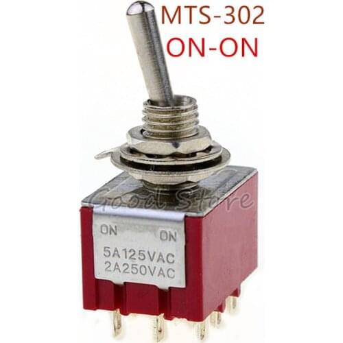 Red Mini MTS-302 6mm 9 Pin 2 Position ON/ON 5A/125VAC 2A/250VAC Toggle Switch