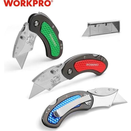 WORKPRO Mini Knives Utility Knife Aluminum Handle Folding Knife with 10pc Extra Blades