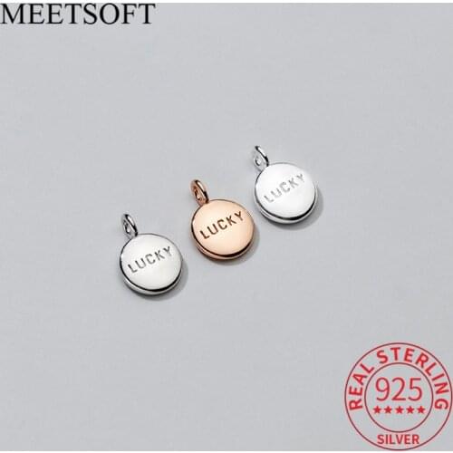 MEETSOFT Trendy 925 Sterling Silver Round Lucky Charms of DIY Handmade Necklace Bracelet Jewelry wholesale chic Accessory