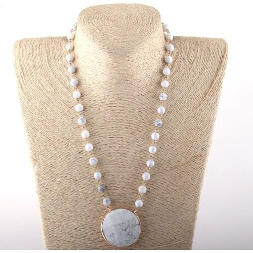 MOODPC Fashion Bohemian Jewelry Stones Rosary Chain Matching Stone Pendant Necklaces For Women Ethnic Necklace