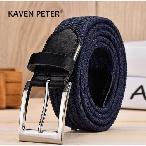 Men Leather Belts For Elastic Rope Wax Canvas Braided Woven Stretch Waist Women Cowskin Belt 3.5 CM Black Strap High Quality