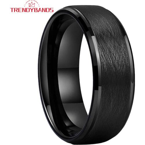 8MM Black Tungsten Carbide Engagement Rings For Women Men Wedding Band Comfort Fit