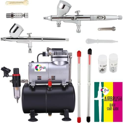 OPHIR 0.2&0.3&0.5mm Gravity Dual-Action Airbrush Kit with Air Tank Compressor for Cake Decorating Nail Art Paint _AC090+004A+070