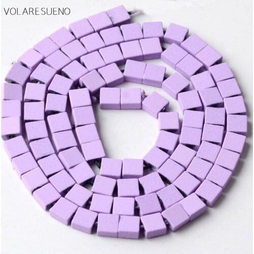 Natural Lavender Purple Hematite Stone Square Matte Rubber Beads Space Loose Beads For Jewelry Making 4*4mm Diy Bracelet15"