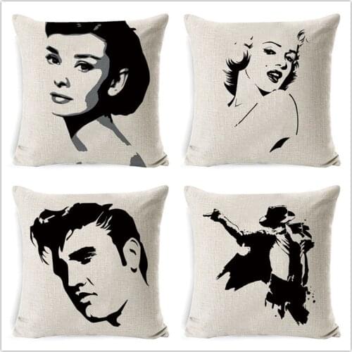 18" Superstar Elvis Presley Pillow Cover Square Linen Audrey Hepburn Marilyn Monroe Sofa Pillow Case Decor Cushion Cover