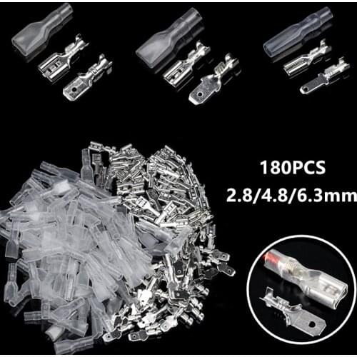 180PCS 2.8/4.8/6.3mm Spade Crimp Terminals Insulated Seal Electrical Wire Connectors Female Male Butt Connector Assortment Kit