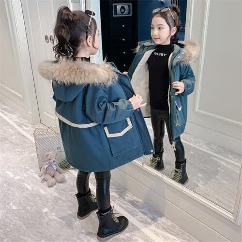 Solid Color Hooded Down Parkas For 4 6 8 10 12 14 Year Girls Coats Fashion Winter Warm Thickening Jackets Kids Long Outerwear