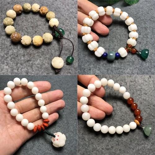 Original Bodhi Root Bracelet Lotus Pumpkin Olive Buddha Lucky Rat Star Moon Girl Bracelet Charm Unique Ethnic Jewelry Handmade