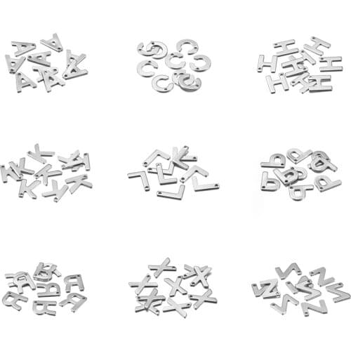 50pcs/lot 11.5x9.5 mm A to Z 26 Letter Stainless Steel Charms Pendants for Women Necklace Earring DIY Jewelry Making Accessories