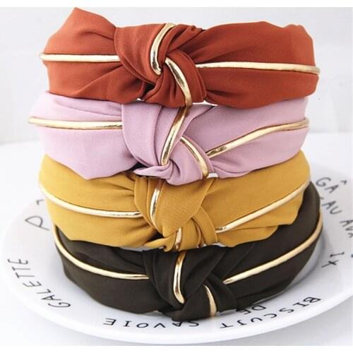 1PC Fashion Solid Color Hair Bands For Women Jewelry Cross Knot Wide Gold Side Bow Headband Girl Sport Face Wash Hairbands