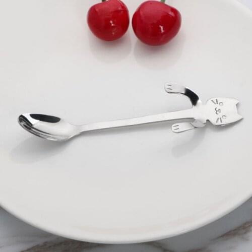 Practical Kawaii Cartoon Animal Cat Shape Stainless Steel Milk Coffee Mixing Spoon Home Kitchen Tea Spoon Tools