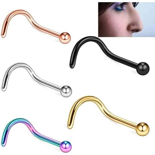 S Shape Rose Gold-Color Nose Studs Hooks Bar Pin Nose Rings Body Piercing Jewelry For Men Stainless Steel