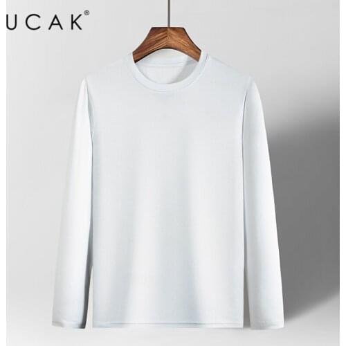 UCAK Brand Pure Cotton Solid Color Casual T Shirt Men Clothes Spring Autumn Classic Streetwear O-Neck Close-Fitting Tshirt U5294