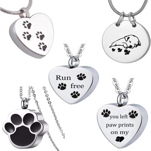 Unisex Stainless Steel Pet,Dog/Cat Jewelry Paw Print Cremation Jewelry Ashes Holder Pet Memorial Urn Necklace For Memory