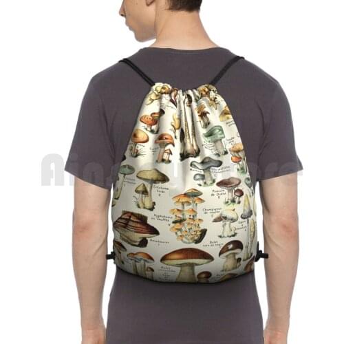 Champignon I Vintage French Mushroom Chart By Adolphe Millot Backpack Drawstring Bag Riding Climbing Gym Bag Mushrooms