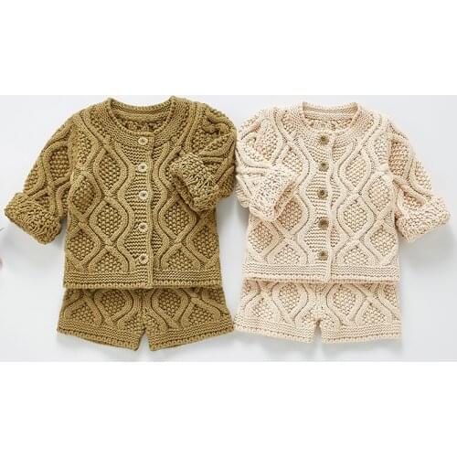 Newborn Baby Girls Boys Clothes Set Solid Color Knitting Cardigan Sweater+Shorts Spring Autumn Toddler Baby Knitting Clothes Set