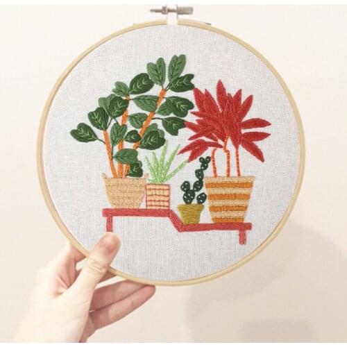 Plant Patterns Embroidery Material Package Hoop DIY Cross Stitch Kits Embroidery Frame Handmade Sewing Supplies Hanging Painting
