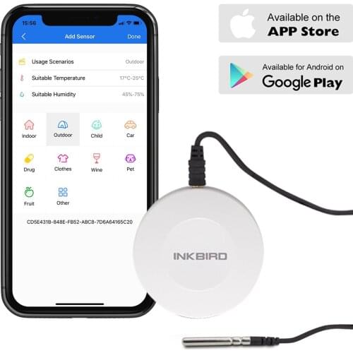 High Accuracy IBS-TH1 Wireless Bluetooth Thermometer & Hygrometer Sensor Data Logger With Waterproof Probe for Food Storage