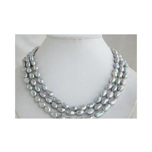 Z6518 3strands 10mm gray baroque freshwater cultured pearl necklace Factory Wholesale price Women Giftword Jewelry
