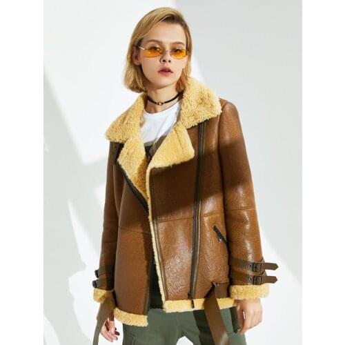 Womens B3 Shearling Jacket Womens Short Motorcycle Jacket Womens Winter Leather Warm Jacket