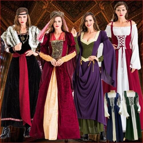 Female Medieval Irish Costumes Vintage Court Greek Goddess Arabian Costume Performance Halloween Cosplay Purple Princess Dress