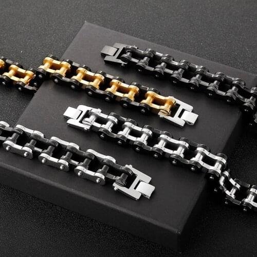 Punk Mens Women Gold Bike Biker Bracelets Jewelry Black Stainless Steel Motorcycle Bicycle Link Chain Bracelet Bangle Wristband