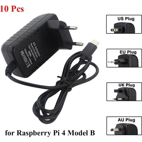 10pcs Raspberry Pi 4 Power Supply 5V 3A Type-C Power Adapter USB-C Power Supply Charger for Raspberry Pi 4 Model B 4B