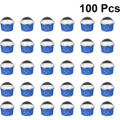 100pcs 85/200ml Disposable Ice Cream Paper Cup Cup with Half Cover Dessert Cake Cup Bowl (Blue)