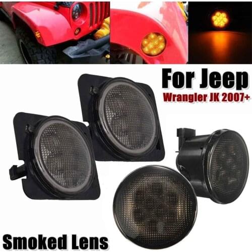 4pcs/set LED Turn Signal Lights+Fender Side Marker Lights for Jeep Wrangler 07-15