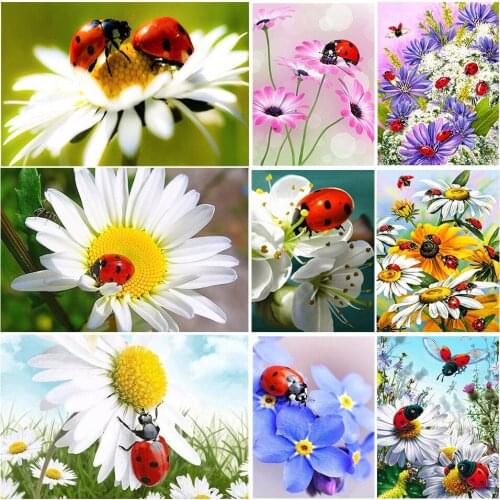 5D DIY Diamond Painting Flowers Ladybug Cross Stitch Kit Full Drill Square Embroidery Mosaic Picture With Rhinestones Decor Gift