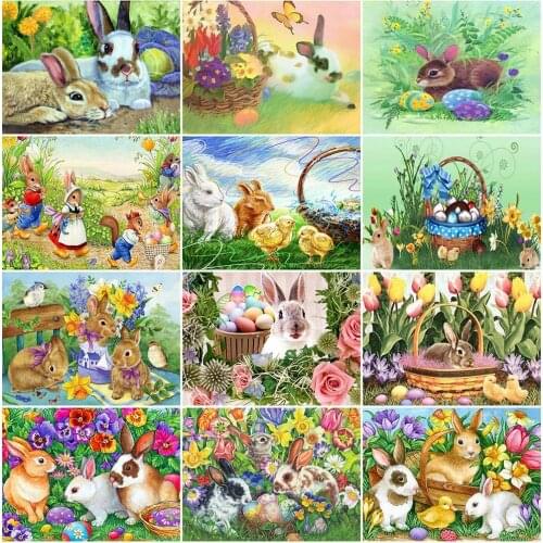 Diamond Painting Animal Rhinestones Diamond Embroidery Easter Eggs Cross Stitch Mosaic Rabbit Full Square Home Decor
