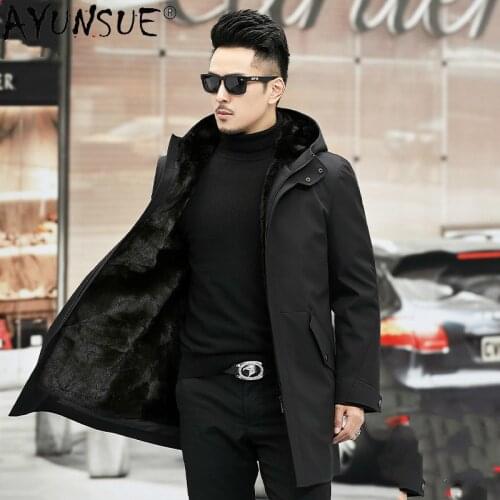 AYUNSUE Man Jacket 2020 Jackets for Men Winter Clothes Mens Thick Parka Hooded Real Mink Fur Coat 5XL Fur Parkas Ropa LXR816